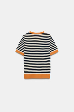 TOP PUNTO RAYAS / blanco-naranja