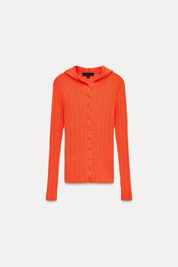 RIBBED KNIT HOODED CARDIGAN