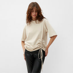 Футболка с кулиской женская MINAKU REGULAR FIT, бежевая, размер 44