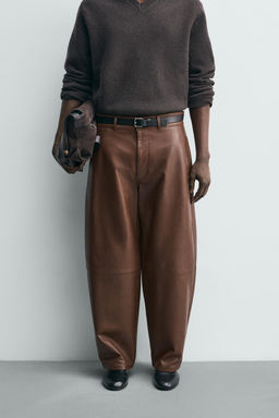LEATHER BALLOON FIT TROUSERS - Zara фото 11