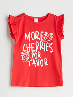 Bisiklet Yaka Bask?l? K?z ?ocuk Ti??rt 2li