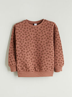 Bisiklet Yaka ?i?ekli K?z ?ocuk Sweatshirt