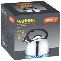 Чайник со свистком 2,5 л нерж сталь Mallony Arte (зеркальная полировка), арт 005177