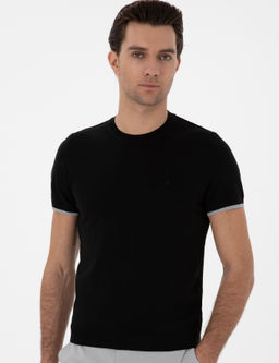 Siyah Slim Fit Bisiklet Yaka Triko T-shirt - Cacharel фото 3