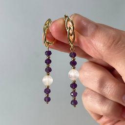 Серьги длинные из Аметиста и Селенита