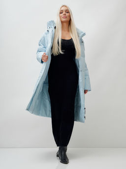 Пальто летучая мышь женское с капюшоном зимнее голубого цвета 9619Gl - Mtforce фото 19