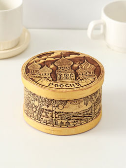Шкатулка круглая "Россия", 12х7см, береста