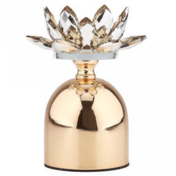 Подсвечник стеклянный "Лотос Янтарный" h14,6см, чаша д5,2см, h2см, отвинчивающаяся, нескользящее основание д8см, металлическая ножка, золотой, в коробке (Китай)