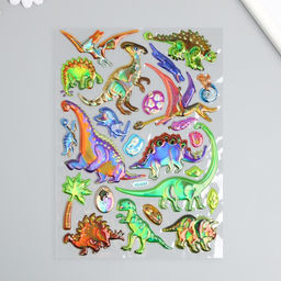 Наклейка пластик голография с металлическим отливом Динозавры 9,5х27 см