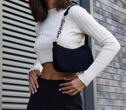 Сумка женская текстиль LIU-03 (багет) -mpl,  1 отд  вельвет черный  254099