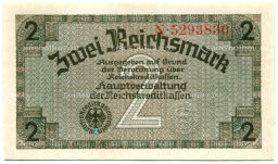 Банкнота 2 рейхсмарки 1940 года Германия (Для оккупированных территорий)
