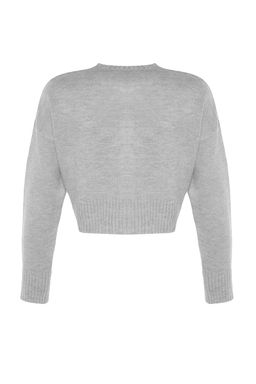 Gri Crop Yumusak Dokulu Dugmeli Triko H?rka TWOAW24HI00198