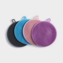 Цена за 4 шт. Губка для посуды Доляна, 11×11×1 см, силиконовая, МИКС