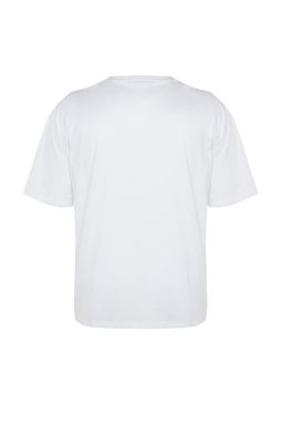 Buyuk Beden Beyaz Oversize Rahat Basic %100 Pamuklu T-Shirt TMNSS23TS00139