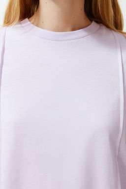 TRENDYOLMILLA Lila Bisiklet Yaka Nervurlu Regular Orme T-Shirt TWOSS24TS00050  фото 5