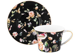 Чайн. пара 2 пр. 270 мл 12,5*9,5*7 см Певчие птички на черном NEW BONE CHINA