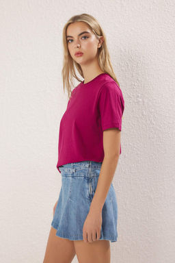 TRENDYOLMILLA Ekru %100 Pamuk Premium Basic Bisiklet Yaka Orme T-Shirt TWOSS23TS00042  фото 15