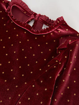 Bisiklet Yaka Puantiyeli Uzun Kollu Kadife K?z ?ocuk Elbise - Waikiki фото 2