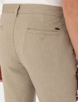 Haki Slim Fit Keten Kar___ml_ _izgili Kanvas Pantolon