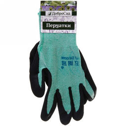 Цена за 12 шт. Перчатки нейлоновые "Меланж" с резиновым покрытием полуоблитые, зеленые 10 р-р ДоброСад