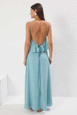 TRENDYOLMILLA Siyah Maxi Dokuma Volanl? Plaj Elbisesi TBESS19WY0004  фото 31