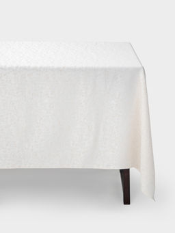 Скатерть, 160х160 см, жаккард, полиэстер/лен, бежевая, Цветы, Vernazza