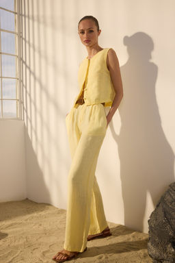 Gul Kurusu %100 Keten Pileli Yuksek Bel Wide Leg Pantolon TWOSS24JE00245 - Trendyolmilla фото 16