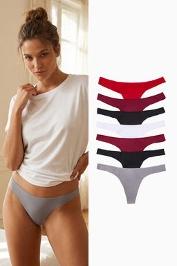 Trendyolmilla Siyah-Cok Renkli 7li Paket Dikissiz/Iz Yapmaz Lazer Kesim Micro Tanga Orme Kulot THMSS25KU00036  фото 19