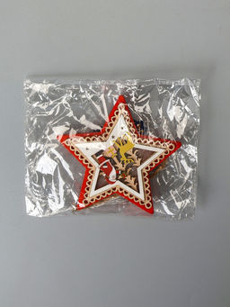 Ёлочная игрушка Красная звезда с Дедом Морозом, 12х12х1.5 см, от батареек, свечение тёплое белое - Luazon lighting фото 6