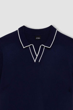 Трикотажная футболка-поло Modern Fit с короткими рукавами - Defacto фото 6