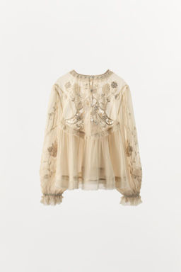 EMBROIDERED AND BEADED STRUCTURED BLOUSE - Zara фото 6