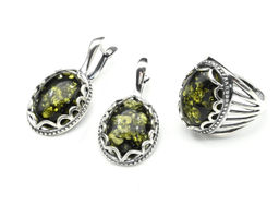 Кольцо Серьги с янтарем имитация размер 18