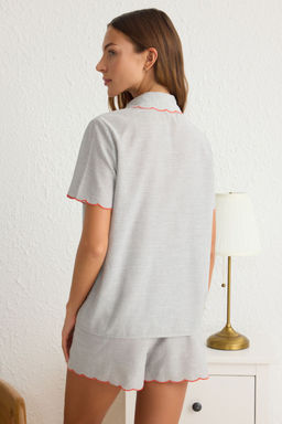 Trendyolmilla Gri Cizgili Dilim Nak?sl? Flaml? Pamuk Sortlu Dokuma Pijama Tak?m? THMSS25PT00055  фото 5