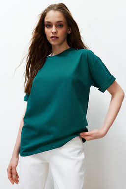 TRENDYOLMILLA Beyaz %100 Pamuk S?rt Slogan Bask?l? Oversize/Genis Kal?p Orme T-Shirt TWOSS24TS00091  фото 19