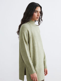 Bal?k?? Yaka Oversize Kad?n Triko Tunik