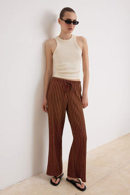 Murdum Cizgili Wide Leg Yuksek Bel Uzun Dokulu Orme Pantolon TWOSS26PL00157 - Trendyolmilla фото 2