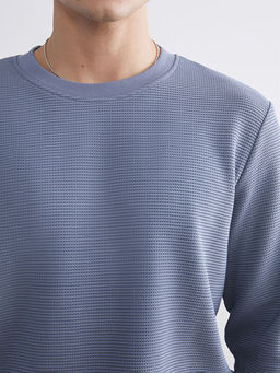 Bisiklet Yaka Dokulu Erkek Sweatshirt