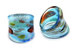 Кольцо с рисунком из муранского стекла модель 11 цв.голубой