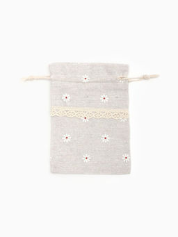 Цена за 50 шт. Мешочек подарочный Ромашка, лён, 10?13.5 см, цвет кремовый