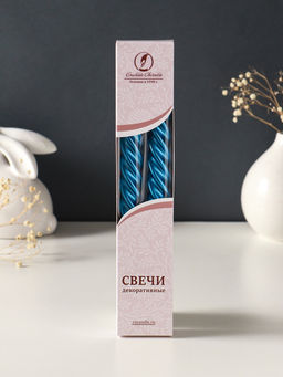 Набор свечей витых, 2.3×24.5 см, 5 ч, 50 г, 2 шт., синий металлик