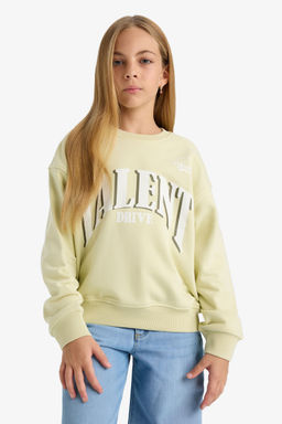Relax Fit Bisiklet Yaka Bask_l_ Sweatshirt K_z _ocuk - Defacto фото 3