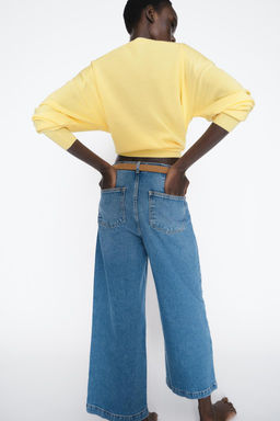 Z1975 WIDE-LEG CROPPED HIGH-WAIST BELTED JEANS - Zara фото 4