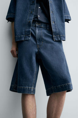 PLEATED RELAXED FIT DENIM BERMUDA SHORTS - Zara фото 6