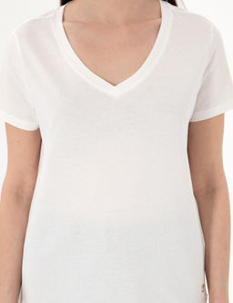 Beyaz Regular Fit V Yaka Basic Ti__rt - Pierre cardin фото 6