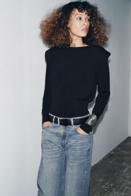 KNIT TOP WITH SHOULDER PADS - Zara фото 6