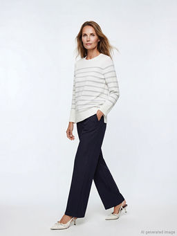 Bisiklet Yaka ?izgili Kad?n Triko Kazak