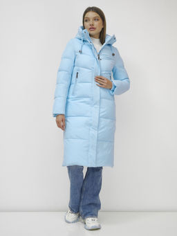 Пальто утепленное стеганное зимнее с капюшоном женское голубого цвета 9636_1Gl - Mtforce фото 15