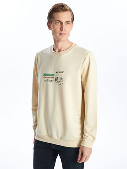 Bisiklet Yaka Uzun Kollu Bask?l? Erkek Sweatshirt