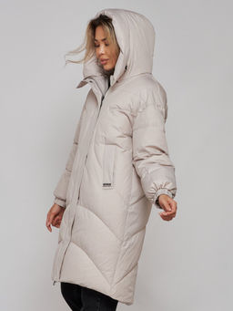 Пальто утепленное молодежное зимнее женское бежевого цвета 52323B - Holdluck фото 8