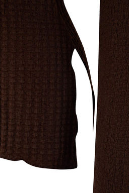 Kahverengi Carmen Yaka Dokulu Etek Ucu Asimetrik Orme Bluz TWOAW26BZ00286